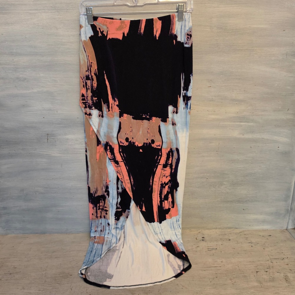 Mossimo Multicolor Abstract Brushstroke Print High Low Pencil Skirt Size SP GC